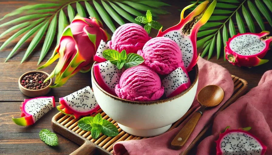 Ninja Creami Dragon Fruit Ice Cream being served in a bowl